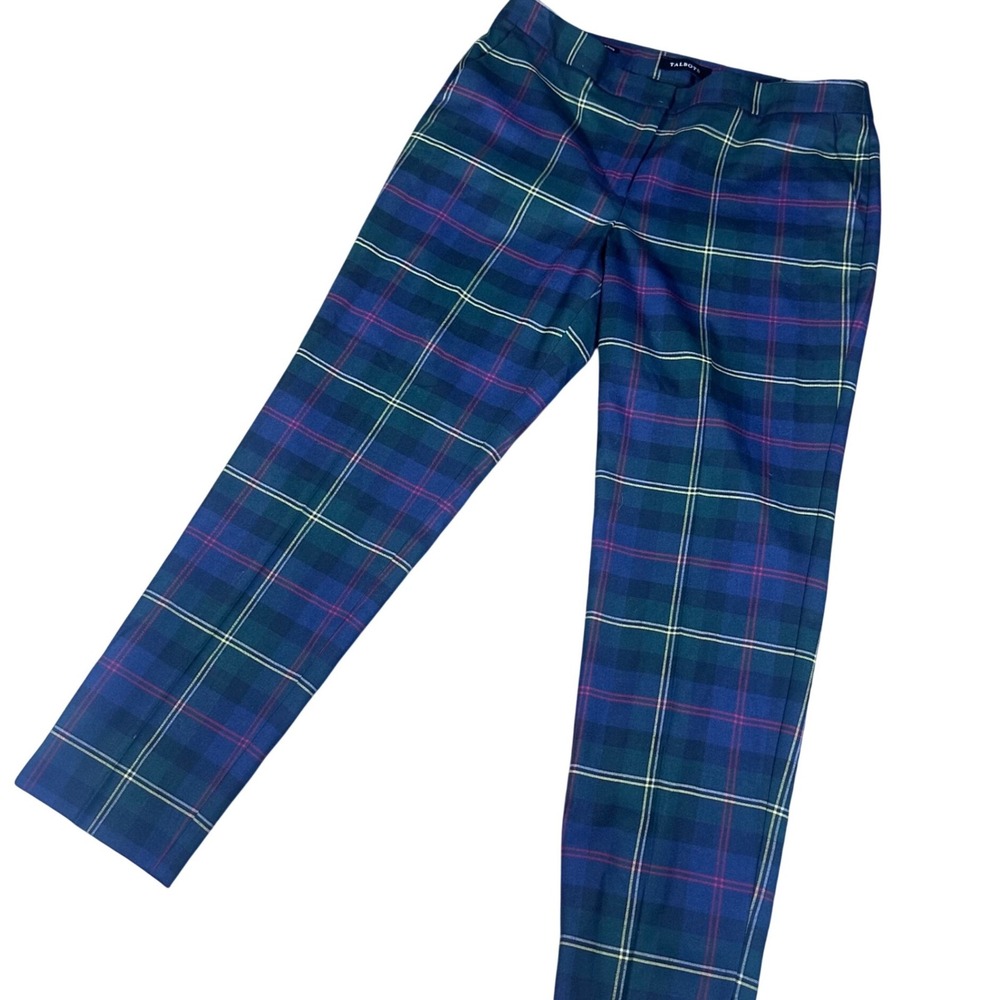 Talbots Hampshire Ankle Pants Womens 10 Blue Plaid Wool Blend Straight Leg
